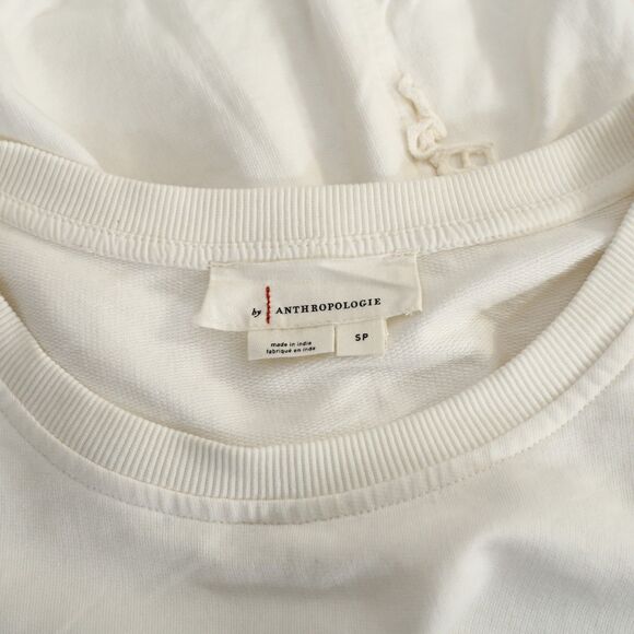 By Anthropologie Ruffle-Sleeve Lace Sweatshirt Top Eyelet Cotton SP New 284729 - Picture 7 of 7